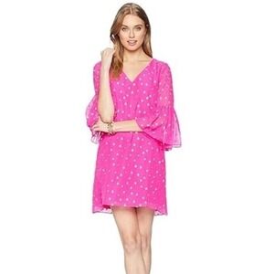 Lilly Pulitzer Hot Pink Metallic Dot Silk Tunic Shift Dress Caroline Tunic SZ 00